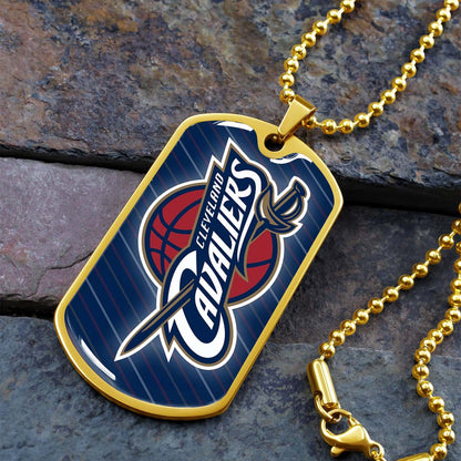 Basketball Dog Tag Necklace - BKD009 - Cleveland Cavaliers - Military Ball Chain