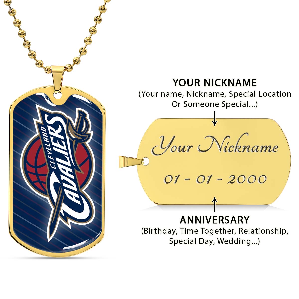 Basketball Dog Tag Necklace - BKD009 - Cleveland Cavaliers - Military Ball Chain