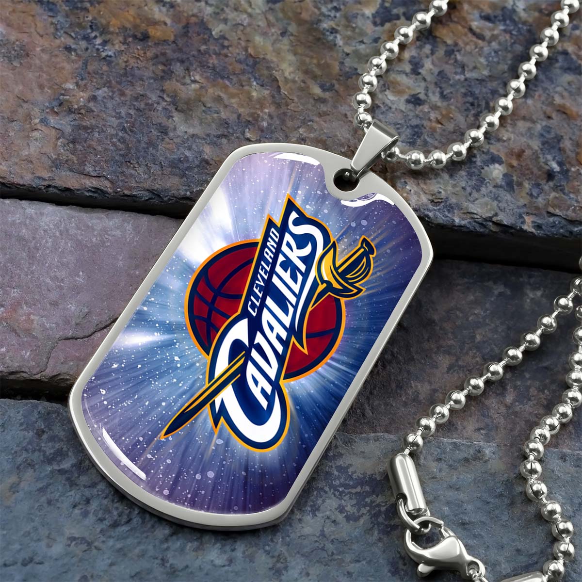 Basketball Dog Tag Necklace - BKD010 - Cleveland Cavaliers - Military Ball Chain