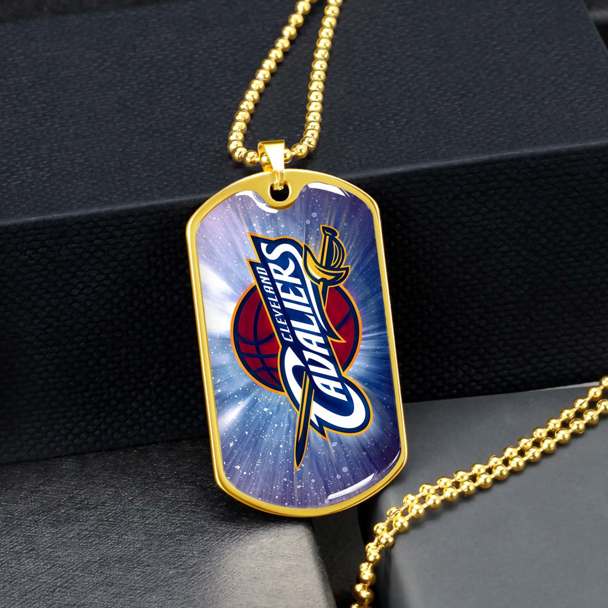 Basketball Dog Tag Necklace - BKD010 - Cleveland Cavaliers - Military Ball Chain