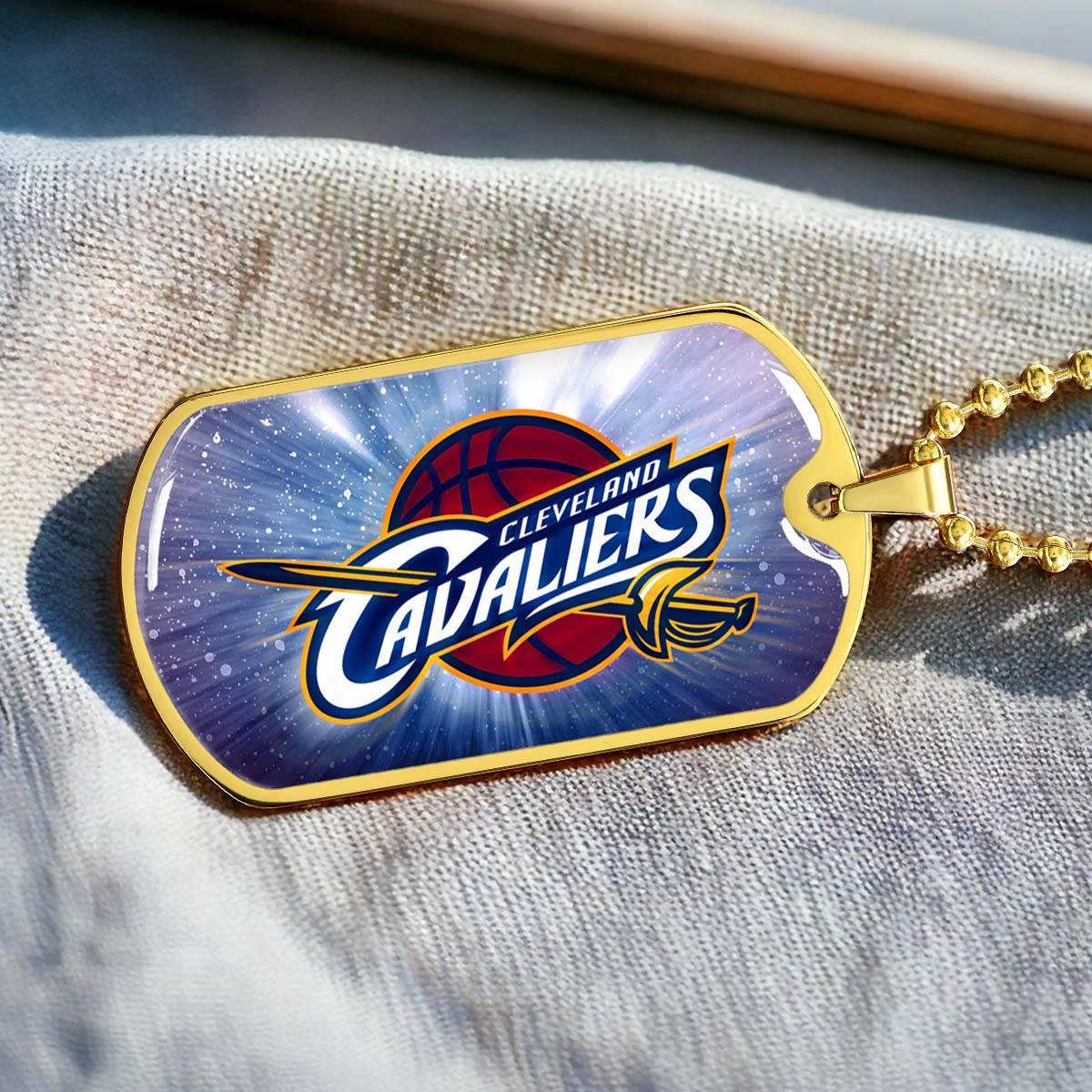 Basketball Dog Tag Necklace - BKD010 - Cleveland Cavaliers - Military Ball Chain
