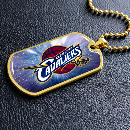 Basketball Dog Tag Necklace - BKD010 - Cleveland Cavaliers - Military Ball Chain