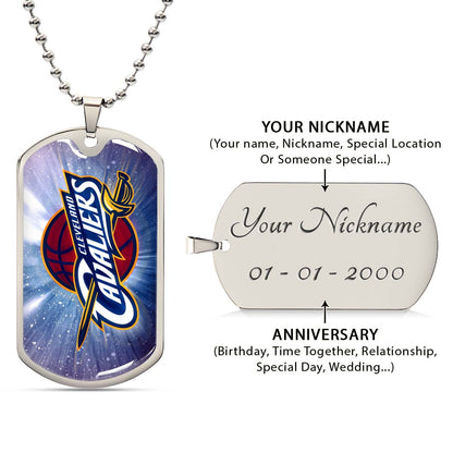 Basketball Dog Tag Necklace - BKD010 - Cleveland Cavaliers - Military Ball Chain