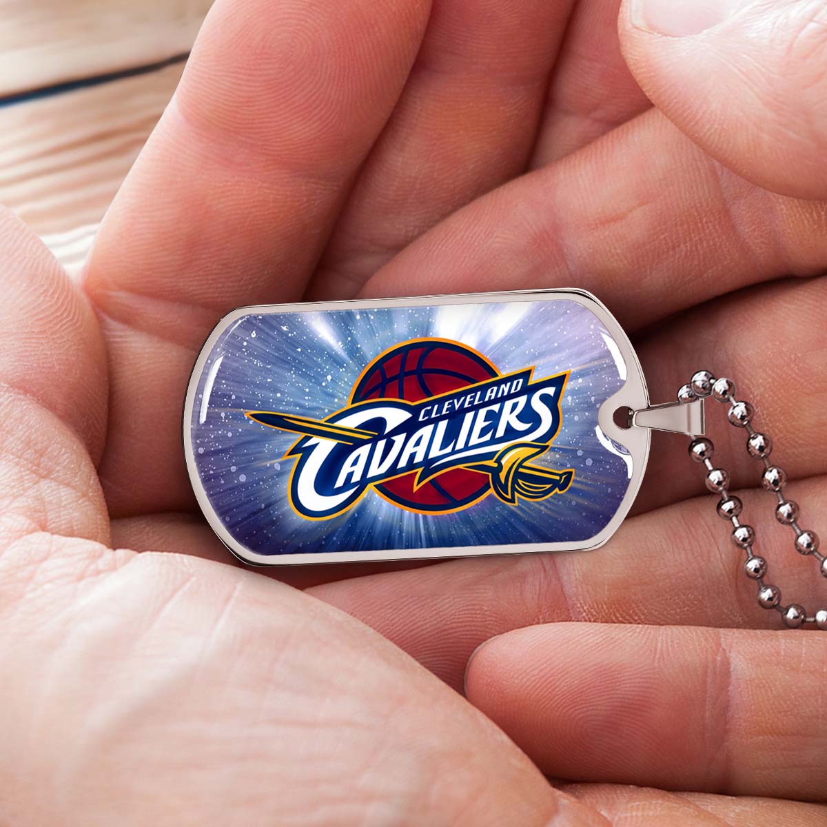 Basketball Dog Tag Necklace - BKD010 - Cleveland Cavaliers - Military Ball Chain