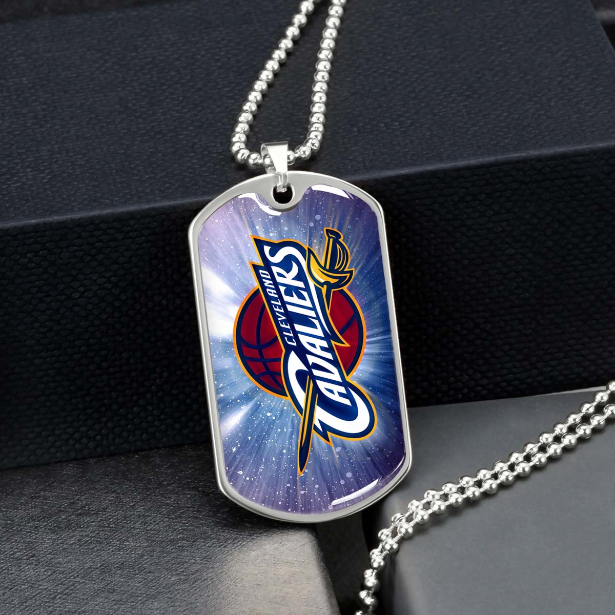 Basketball Dog Tag Necklace - BKD010 - Cleveland Cavaliers - Military Ball Chain