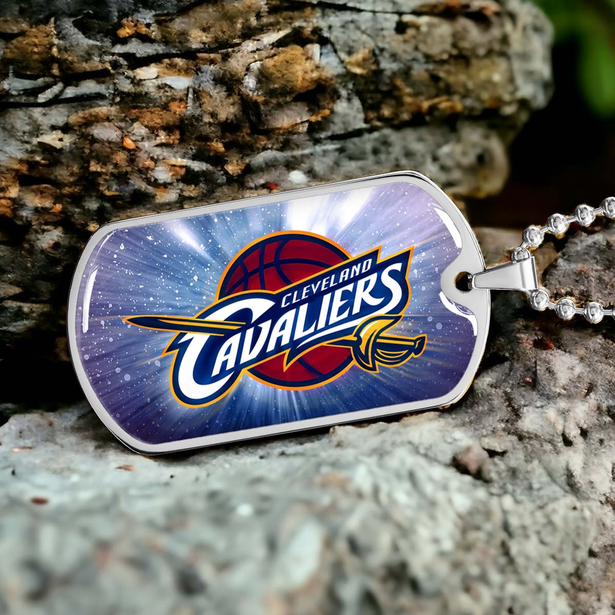 Basketball Dog Tag Necklace - BKD010 - Cleveland Cavaliers - Military Ball Chain