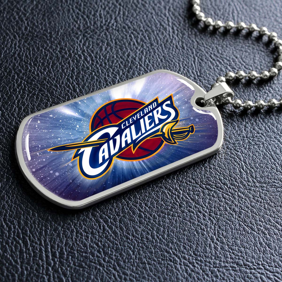 Basketball Dog Tag Necklace - BKD010 - Cleveland Cavaliers - Military Ball Chain