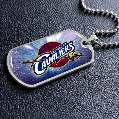 Basketball Dog Tag Necklace - BKD010 - Cleveland Cavaliers - Military Ball Chain
