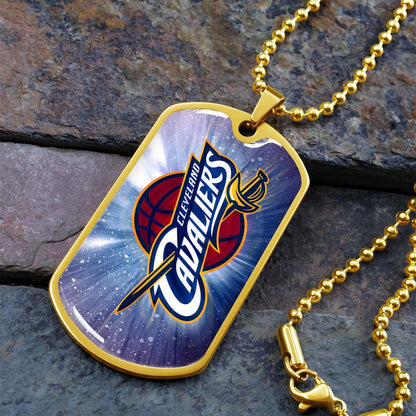 Basketball Dog Tag Necklace - BKD010 - Cleveland Cavaliers - Military Ball Chain