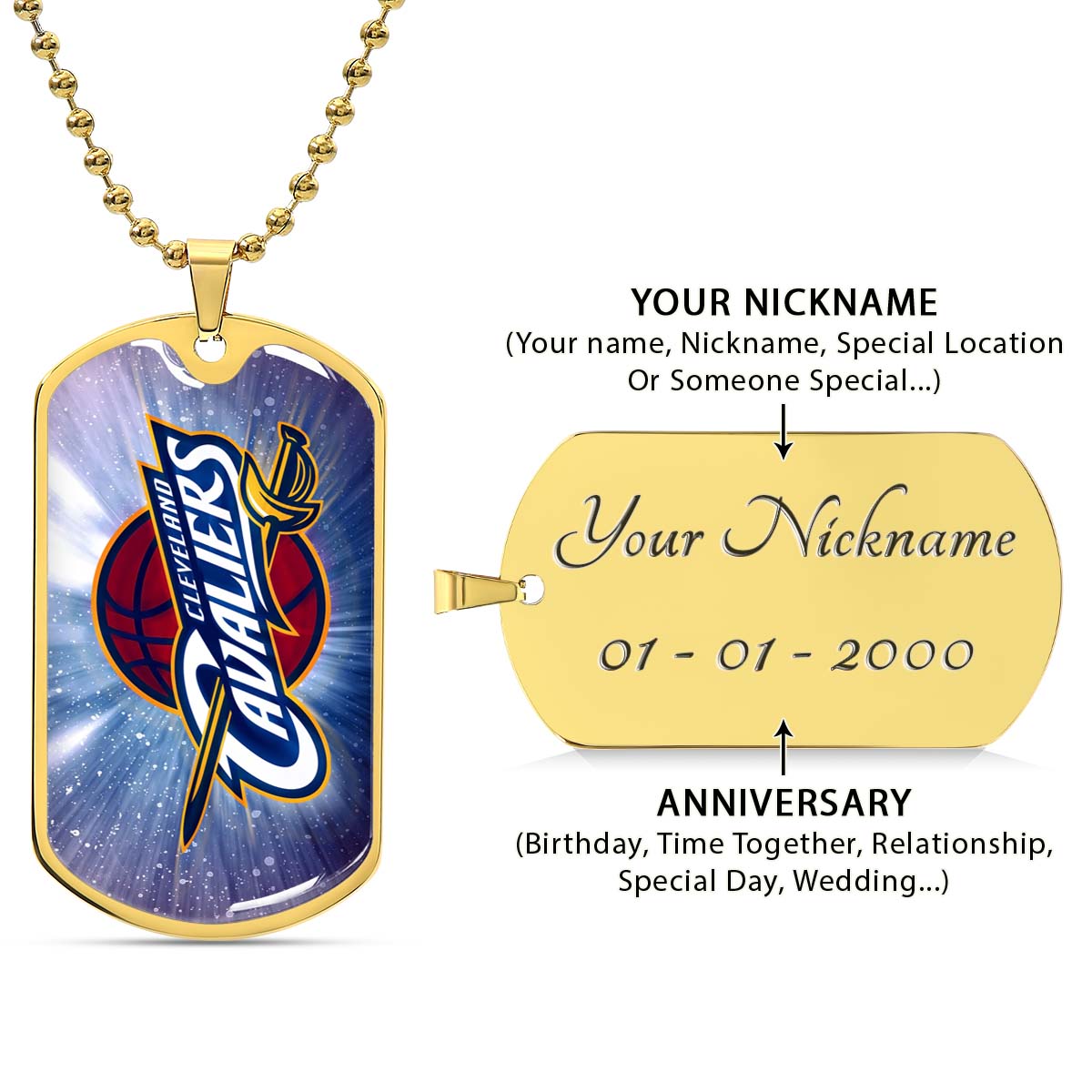Basketball Dog Tag Necklace - BKD010 - Cleveland Cavaliers - Military Ball Chain