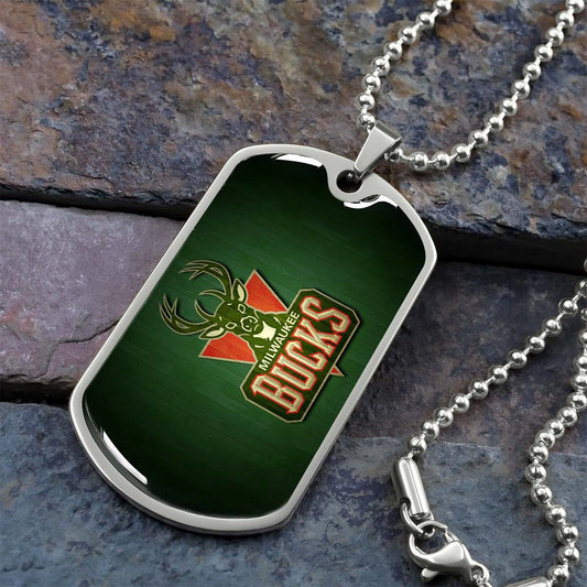 Basketball Dog Tag Necklace - BKD013 - Milwaukee Bucks Sports - Military Ball Chain