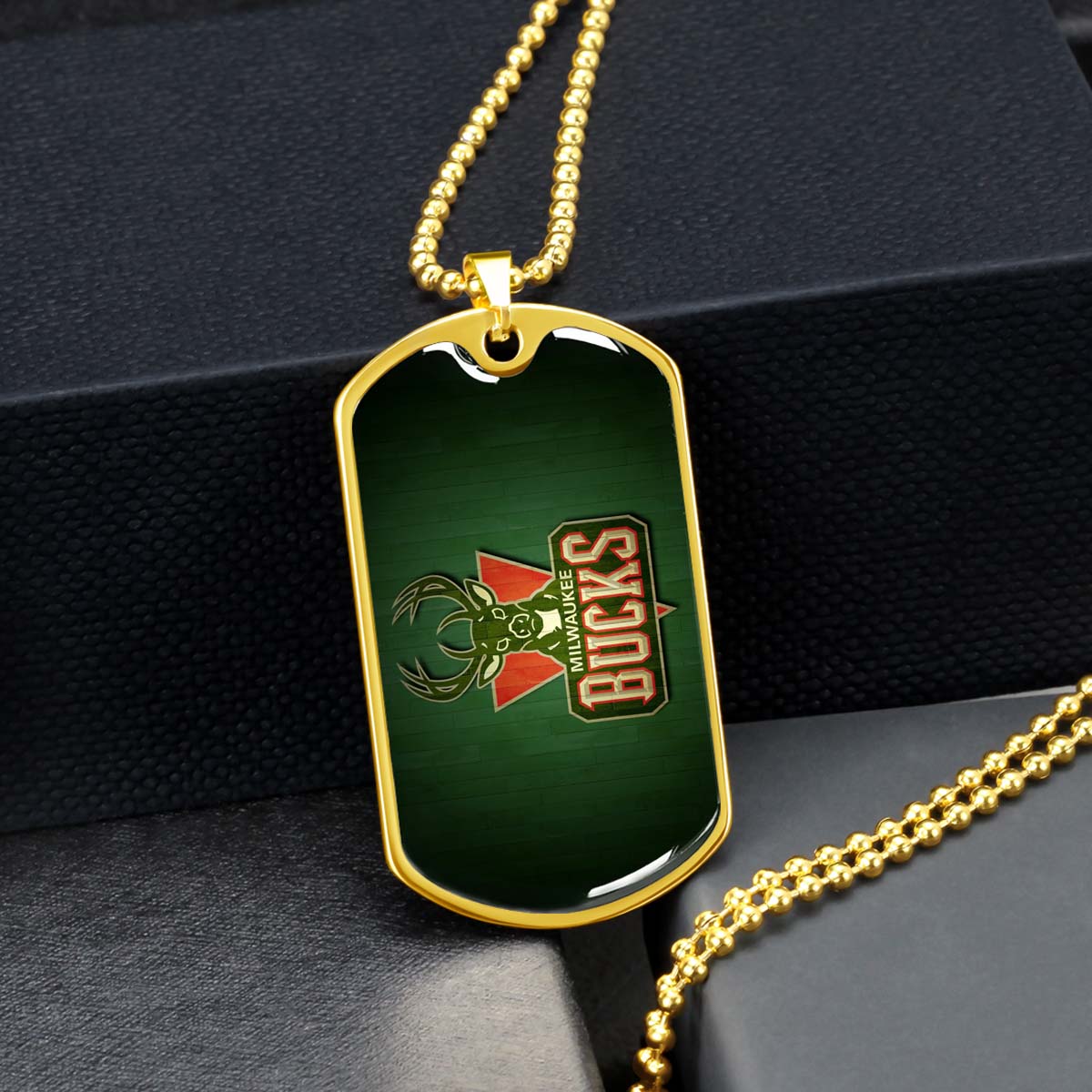 Basketball Dog Tag Necklace - BKD013 - Milwaukee Bucks Sports - Military Ball Chain