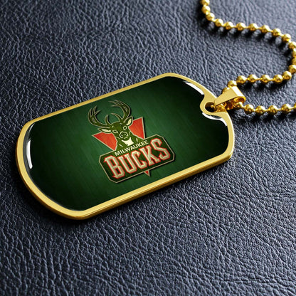 Basketball Dog Tag Necklace - BKD013 - Milwaukee Bucks Sports - Military Ball Chain