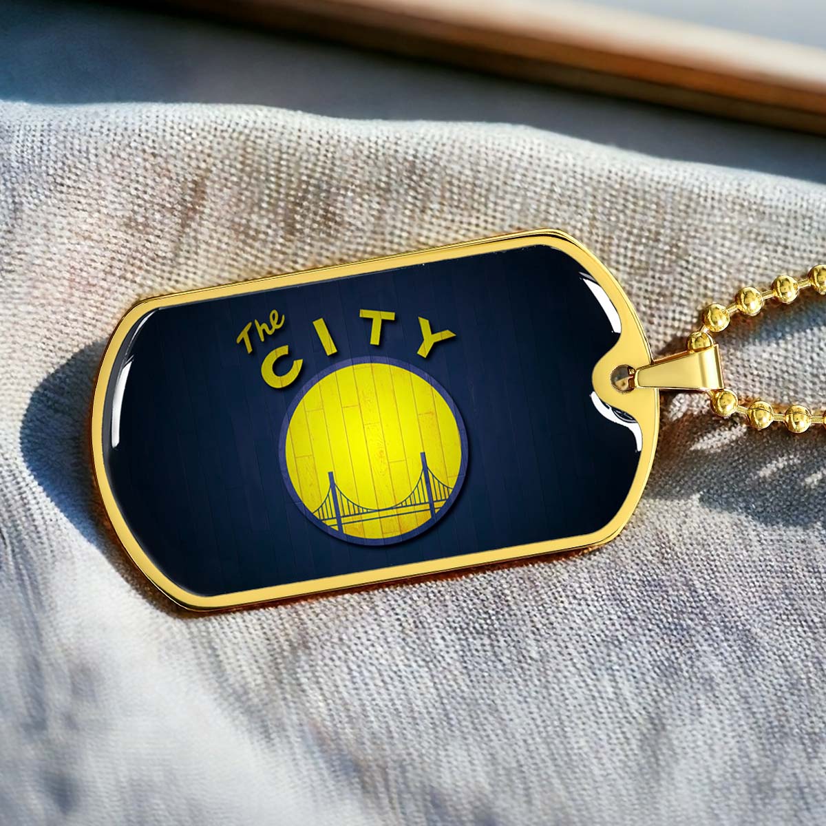 Basketball Dog Tag Necklace - BKD014 - Golden State Warriors Sports - The City - Military Ball Chain