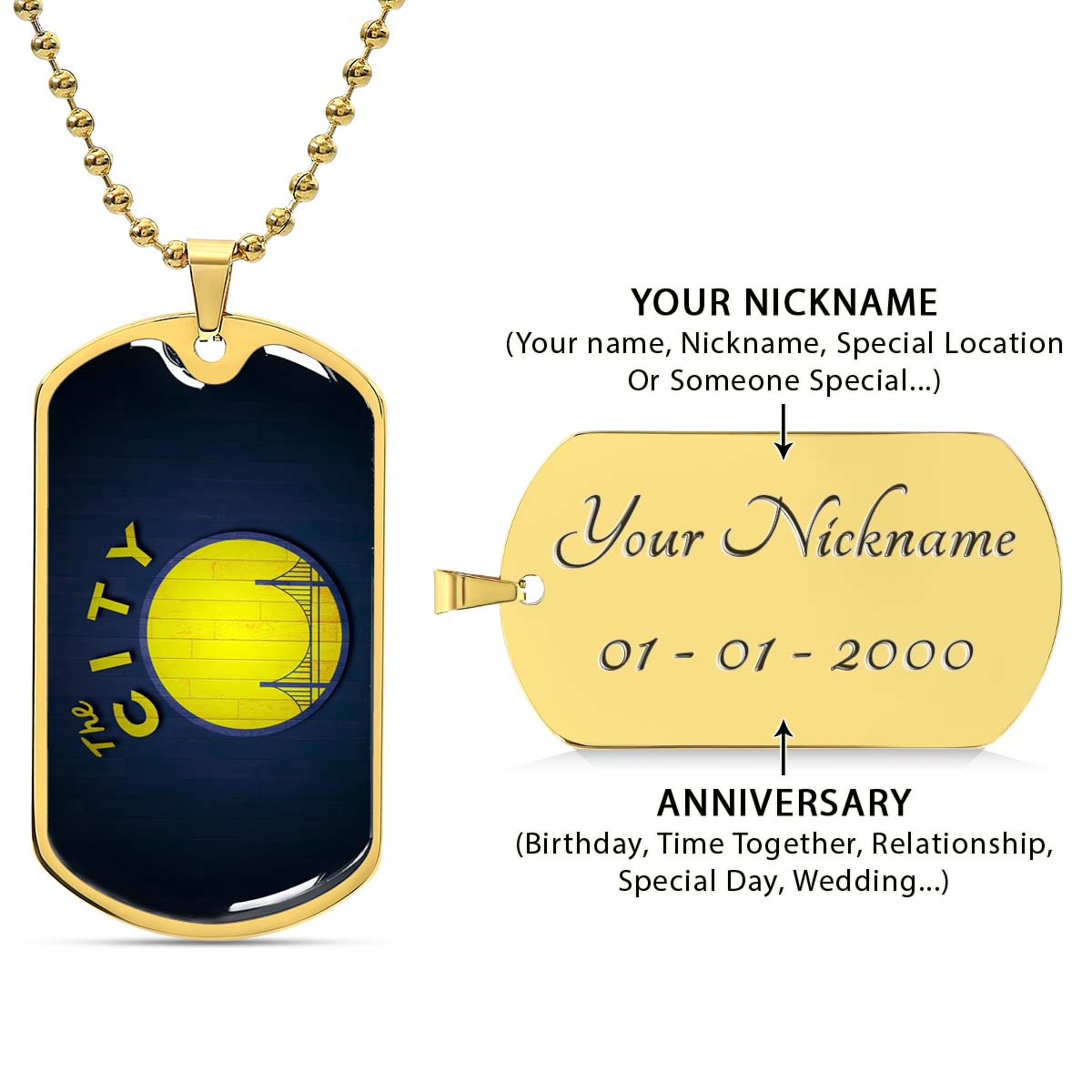 Basketball Dog Tag Necklace - BKD014 - Golden State Warriors Sports - The City - Military Ball Chain