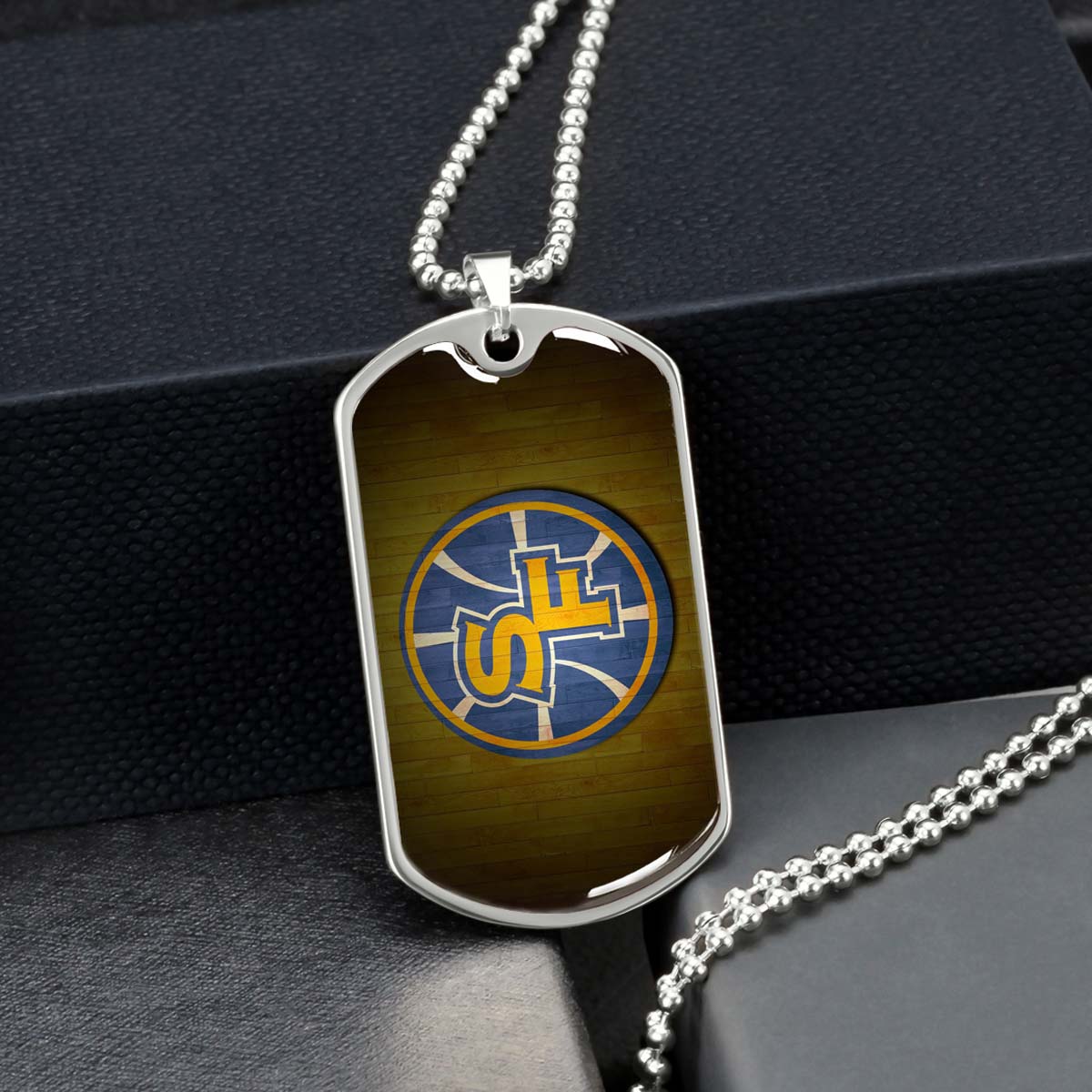Basketball Dog Tag Necklace - BKD016 - Golden State Warriors Sports - Military Ball Chain