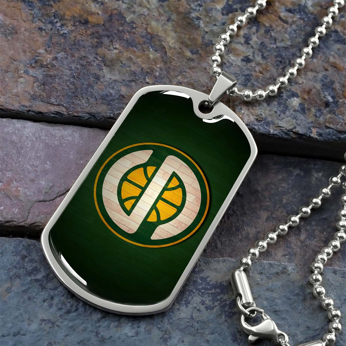 Basketball Dog Tag Necklace - BKD017 - Seattle Supersonics Sports - Military Ball Chain