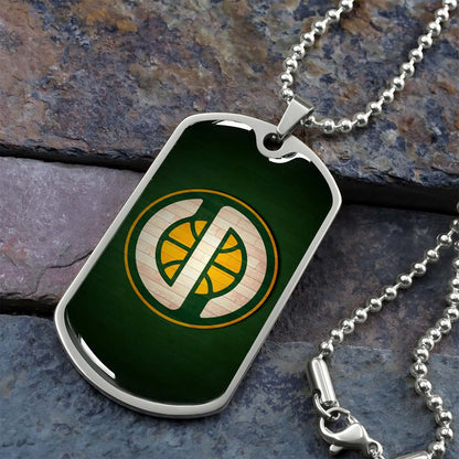 Basketball Dog Tag Necklace - BKD017 - Seattle Supersonics Sports - Military Ball Chain