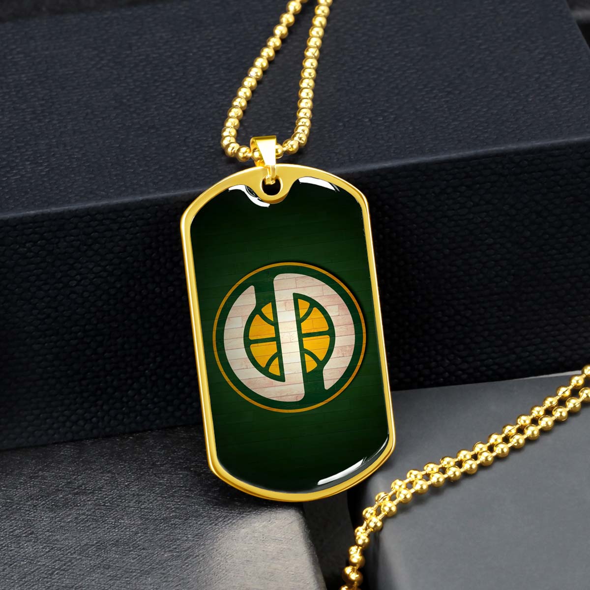 Basketball Dog Tag Necklace - BKD017 - Seattle Supersonics Sports - Military Ball Chain
