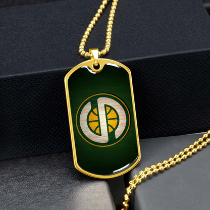 Basketball Dog Tag Necklace - BKD017 - Seattle Supersonics Sports - Military Ball Chain