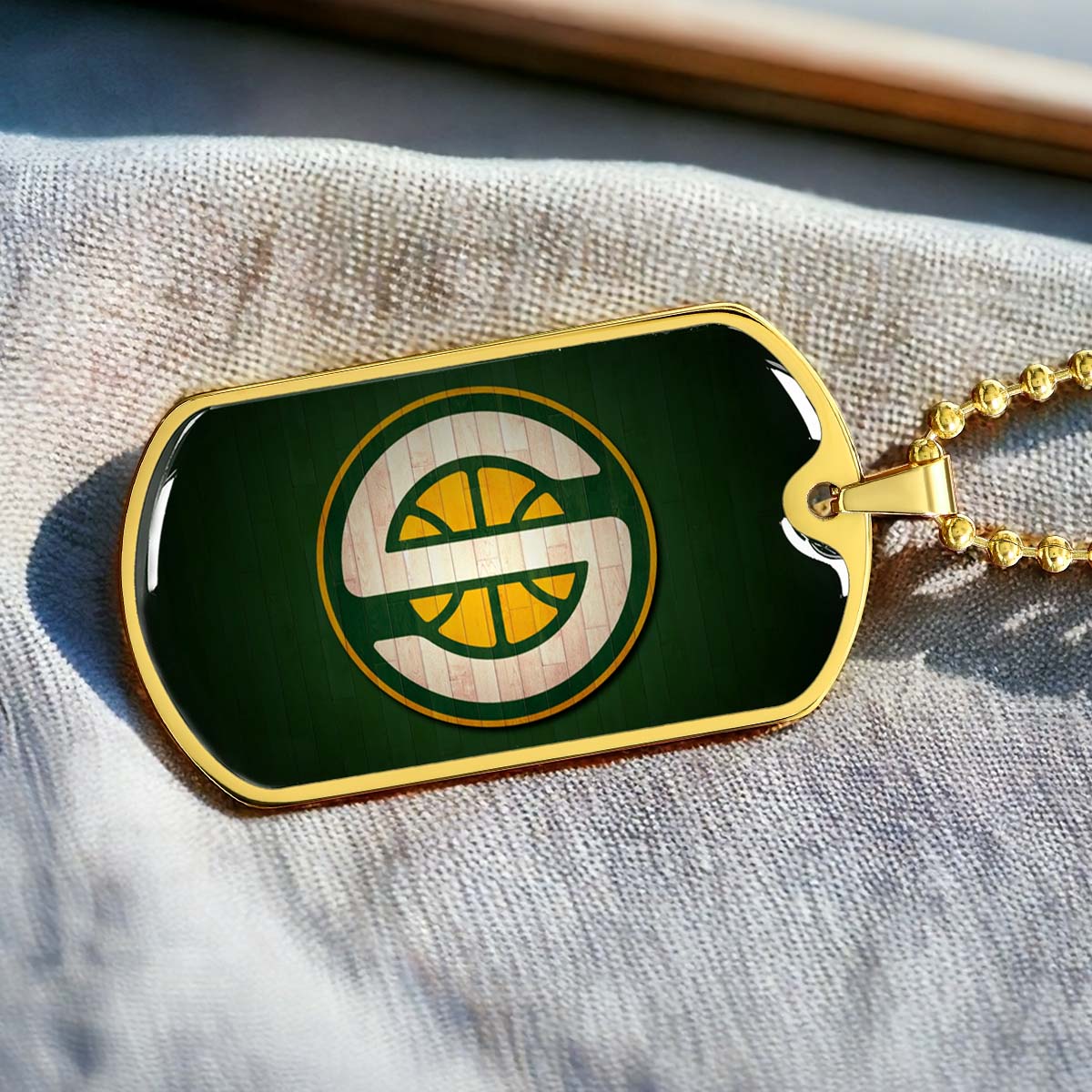 Basketball Dog Tag Necklace - BKD017 - Seattle Supersonics Sports - Military Ball Chain