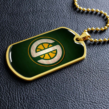 Basketball Dog Tag Necklace - BKD017 - Seattle Supersonics Sports - Military Ball Chain