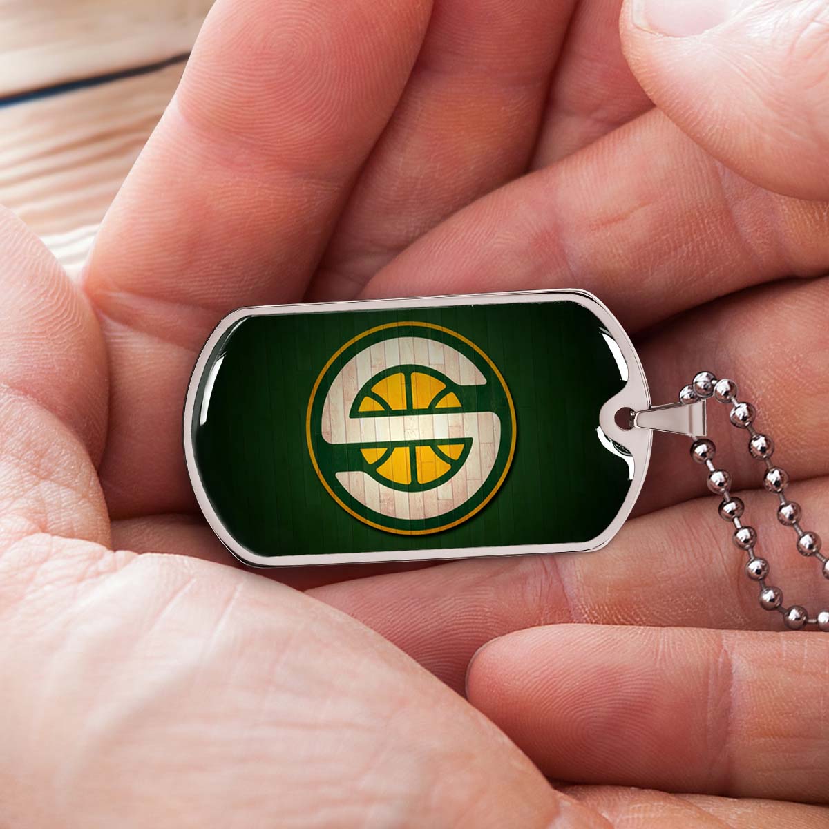Basketball Dog Tag Necklace - BKD017 - Seattle Supersonics Sports - Military Ball Chain