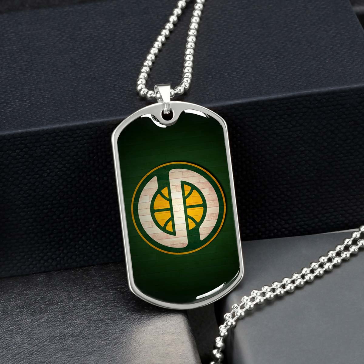 Basketball Dog Tag Necklace - BKD017 - Seattle Supersonics Sports - Military Ball Chain