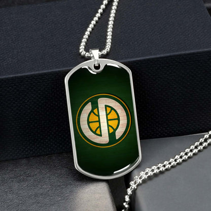 Basketball Dog Tag Necklace - BKD017 - Seattle Supersonics Sports - Military Ball Chain