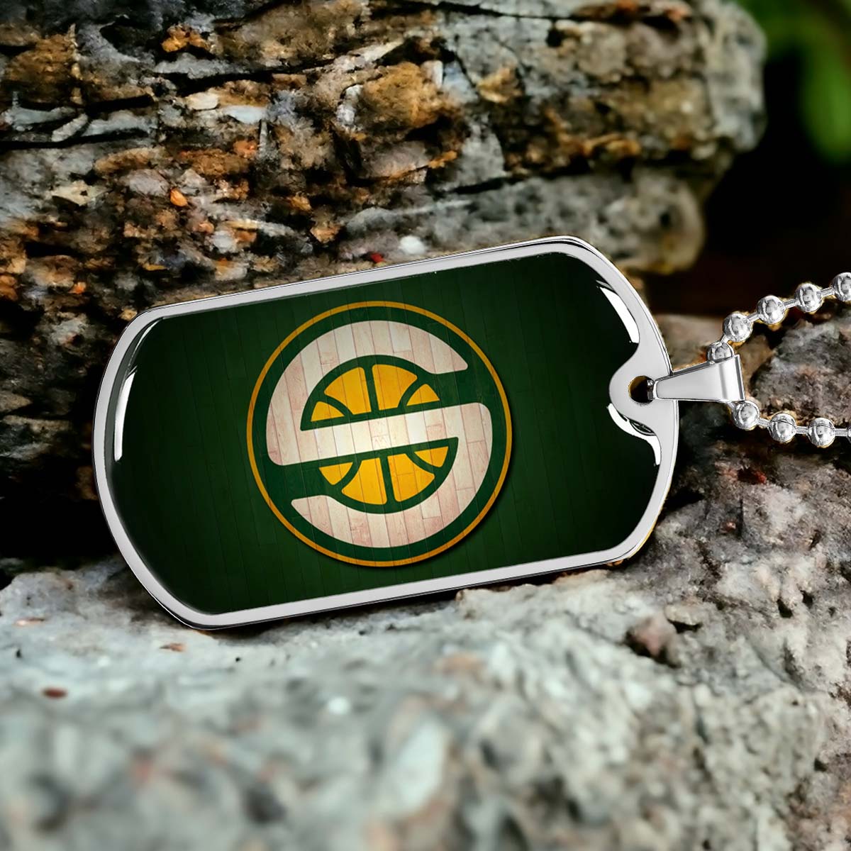 Basketball Dog Tag Necklace - BKD017 - Seattle Supersonics Sports - Military Ball Chain