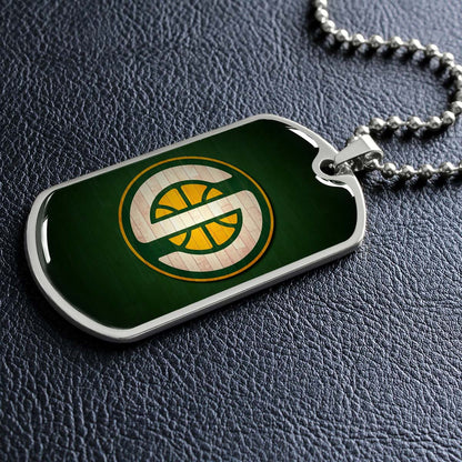 Basketball Dog Tag Necklace - BKD017 - Seattle Supersonics Sports - Military Ball Chain
