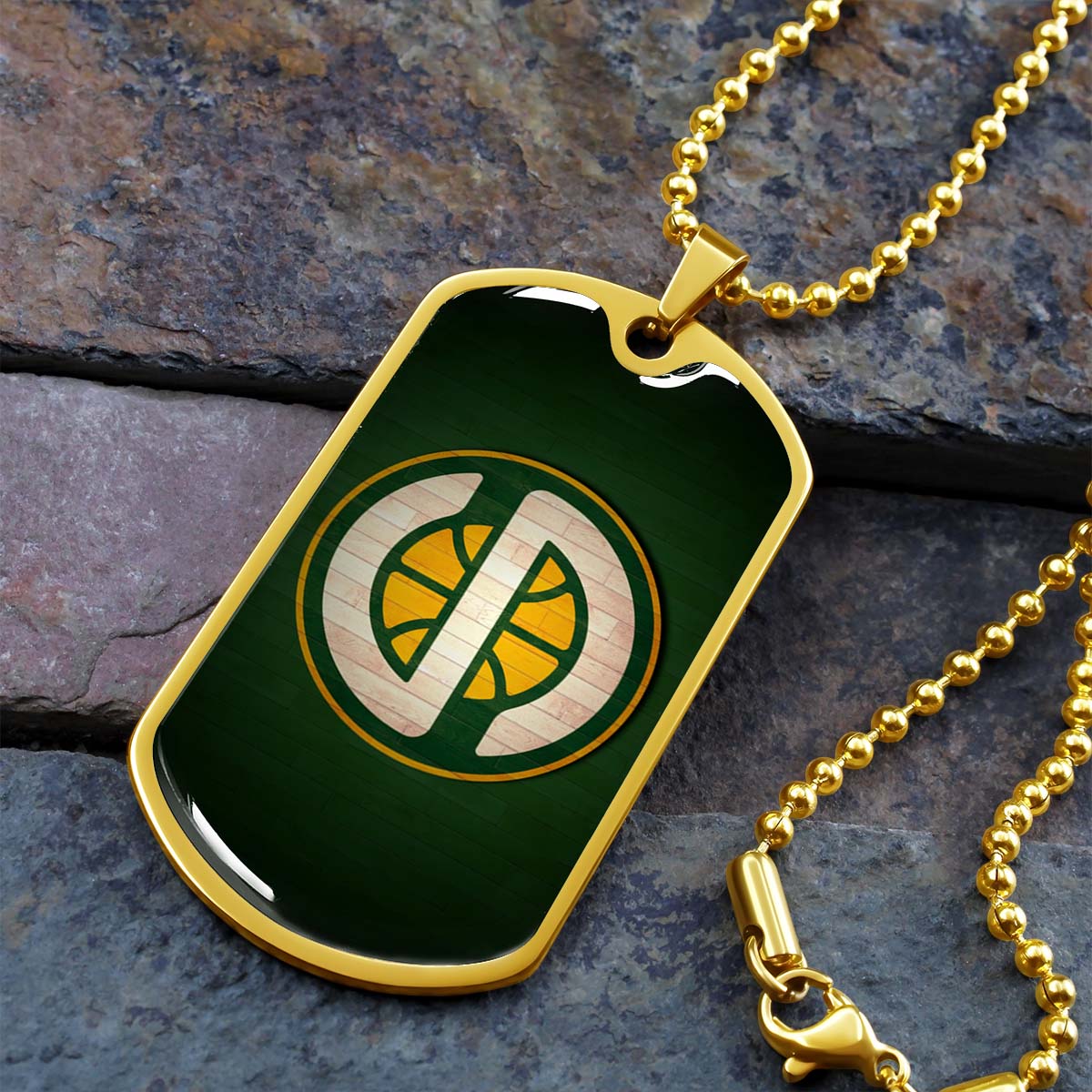 Basketball Dog Tag Necklace - BKD017 - Seattle Supersonics Sports - Military Ball Chain