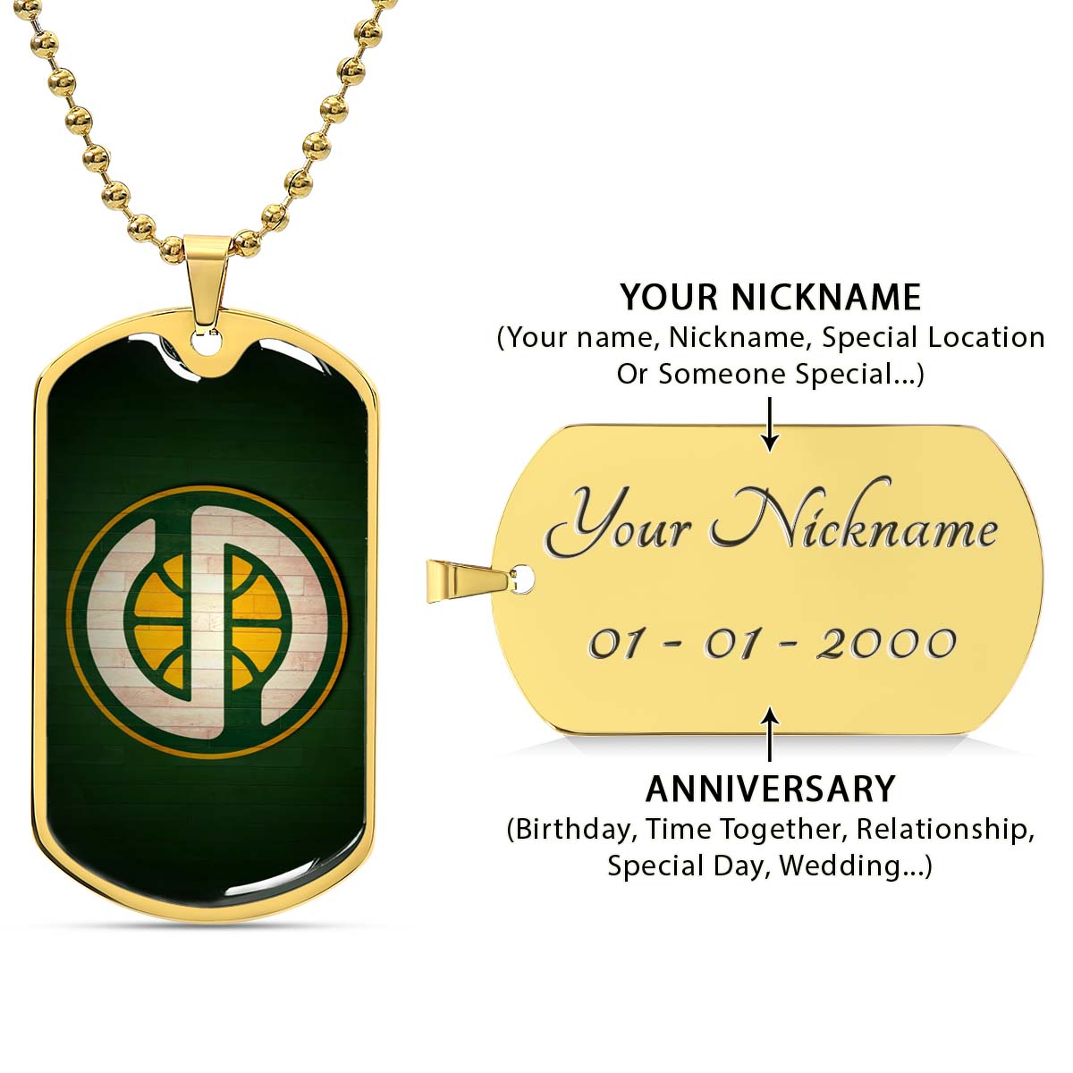 Basketball Dog Tag Necklace - BKD017 - Seattle Supersonics Sports - Military Ball Chain