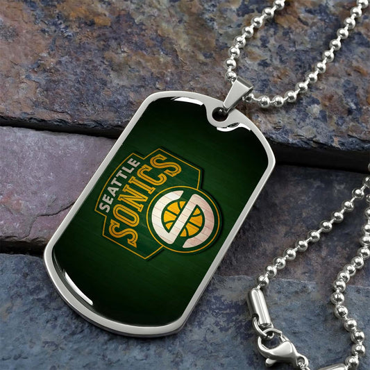 Basketball Dog Tag Necklace - BKD018 - Seattle Supersonics Sports - Military Ball Chain