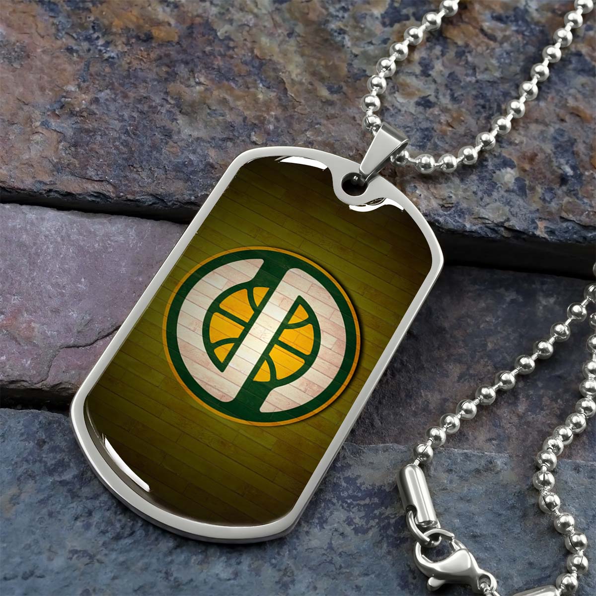 Basketball Dog Tag Necklace - BKD019 - Seattle Supersonics Sports - Military Ball Chain