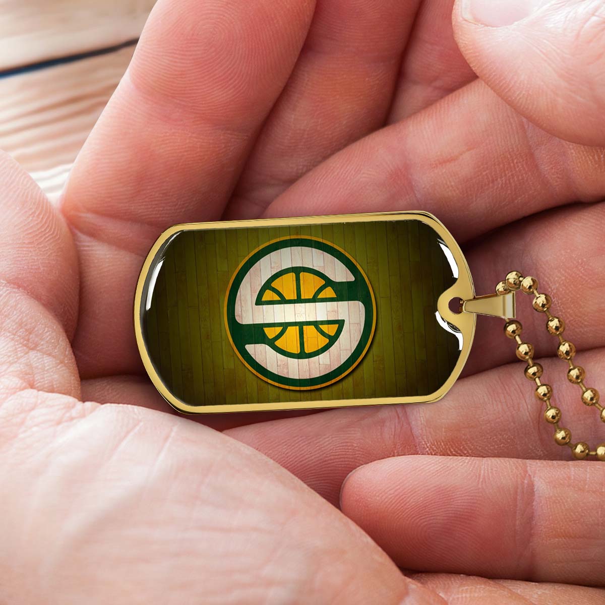 Basketball Dog Tag Necklace - BKD019 - Seattle Supersonics Sports - Military Ball Chain
