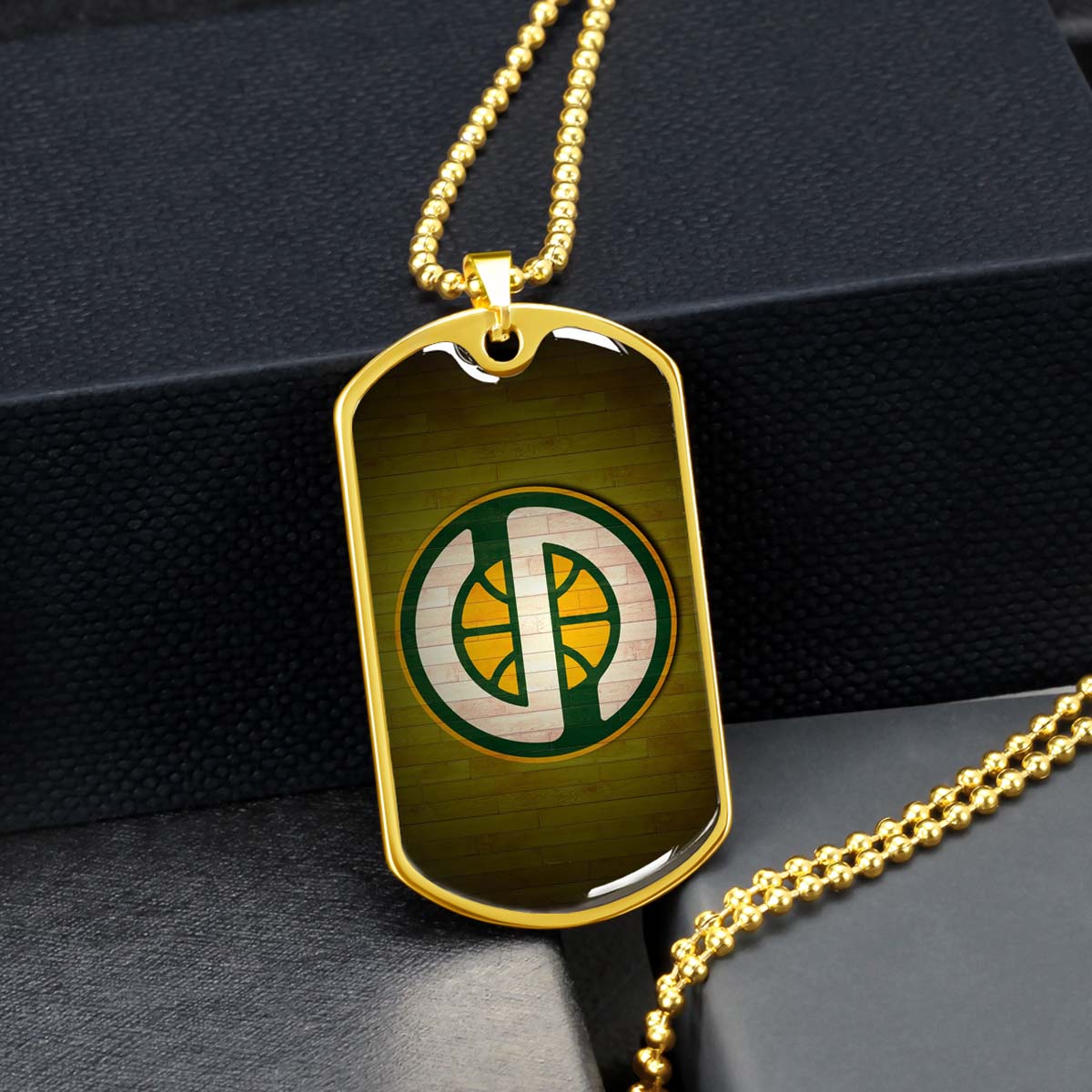 Basketball Dog Tag Necklace - BKD019 - Seattle Supersonics Sports - Military Ball Chain