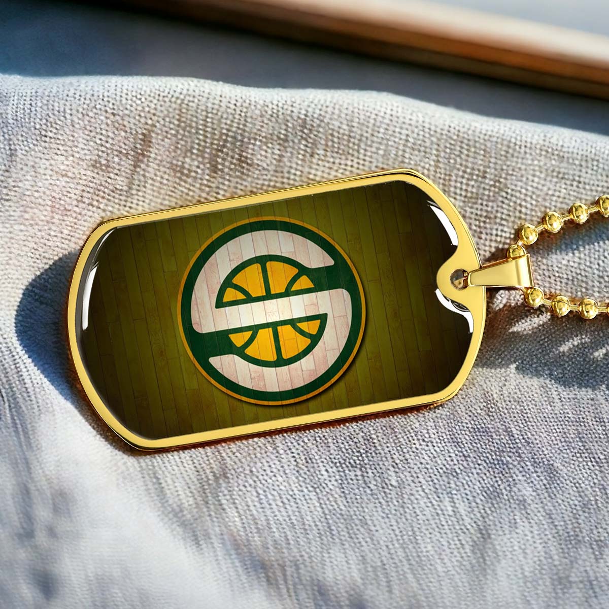 Basketball Dog Tag Necklace - BKD019 - Seattle Supersonics Sports - Military Ball Chain