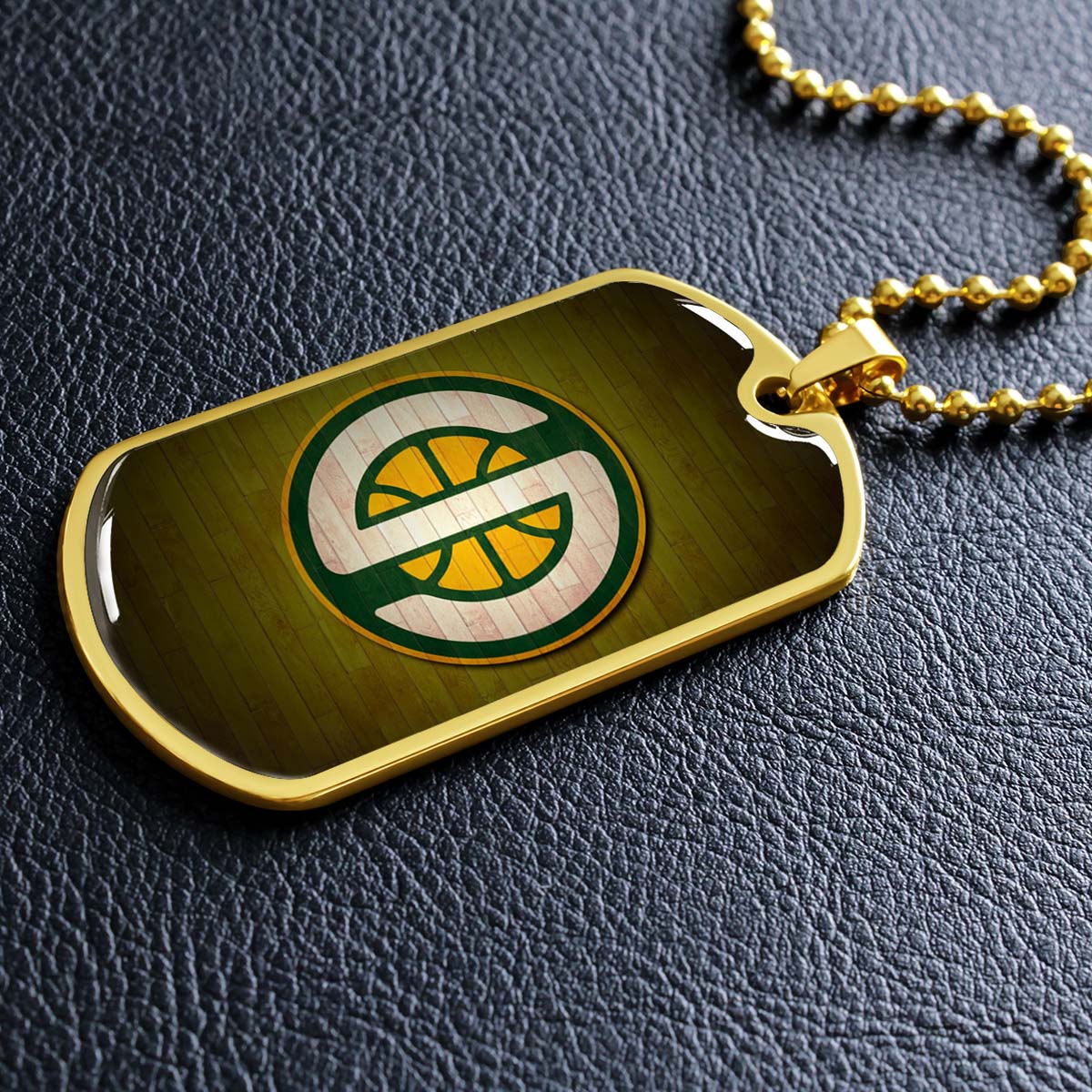 Basketball Dog Tag Necklace - BKD019 - Seattle Supersonics Sports - Military Ball Chain
