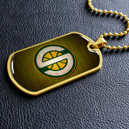 Basketball Dog Tag Necklace - BKD019 - Seattle Supersonics Sports - Military Ball Chain