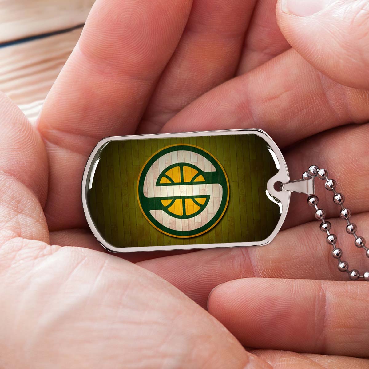 Basketball Dog Tag Necklace - BKD019 - Seattle Supersonics Sports - Military Ball Chain