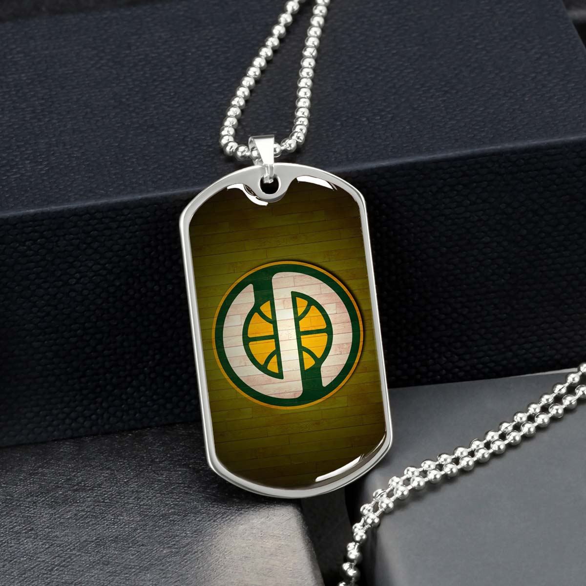 Basketball Dog Tag Necklace - BKD019 - Seattle Supersonics Sports - Military Ball Chain