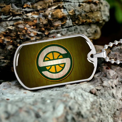 Basketball Dog Tag Necklace - BKD019 - Seattle Supersonics Sports - Military Ball Chain
