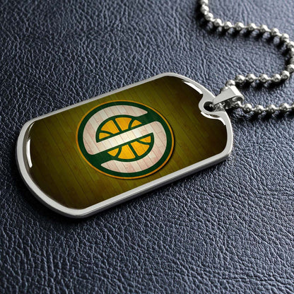 Basketball Dog Tag Necklace - BKD019 - Seattle Supersonics Sports - Military Ball Chain