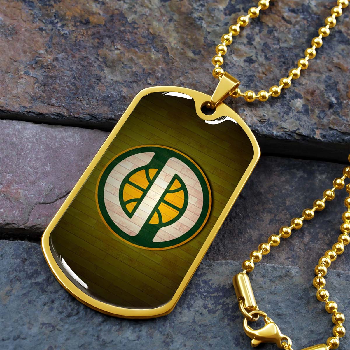 Basketball Dog Tag Necklace - BKD019 - Seattle Supersonics Sports - Military Ball Chain