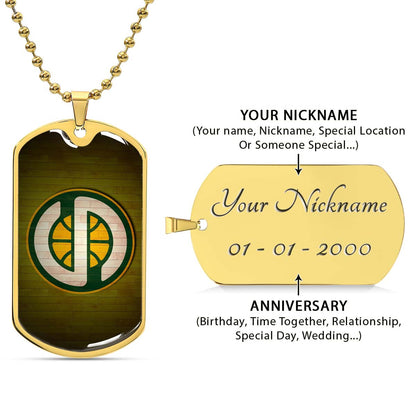 Basketball Dog Tag Necklace - BKD019 - Seattle Supersonics Sports - Military Ball Chain