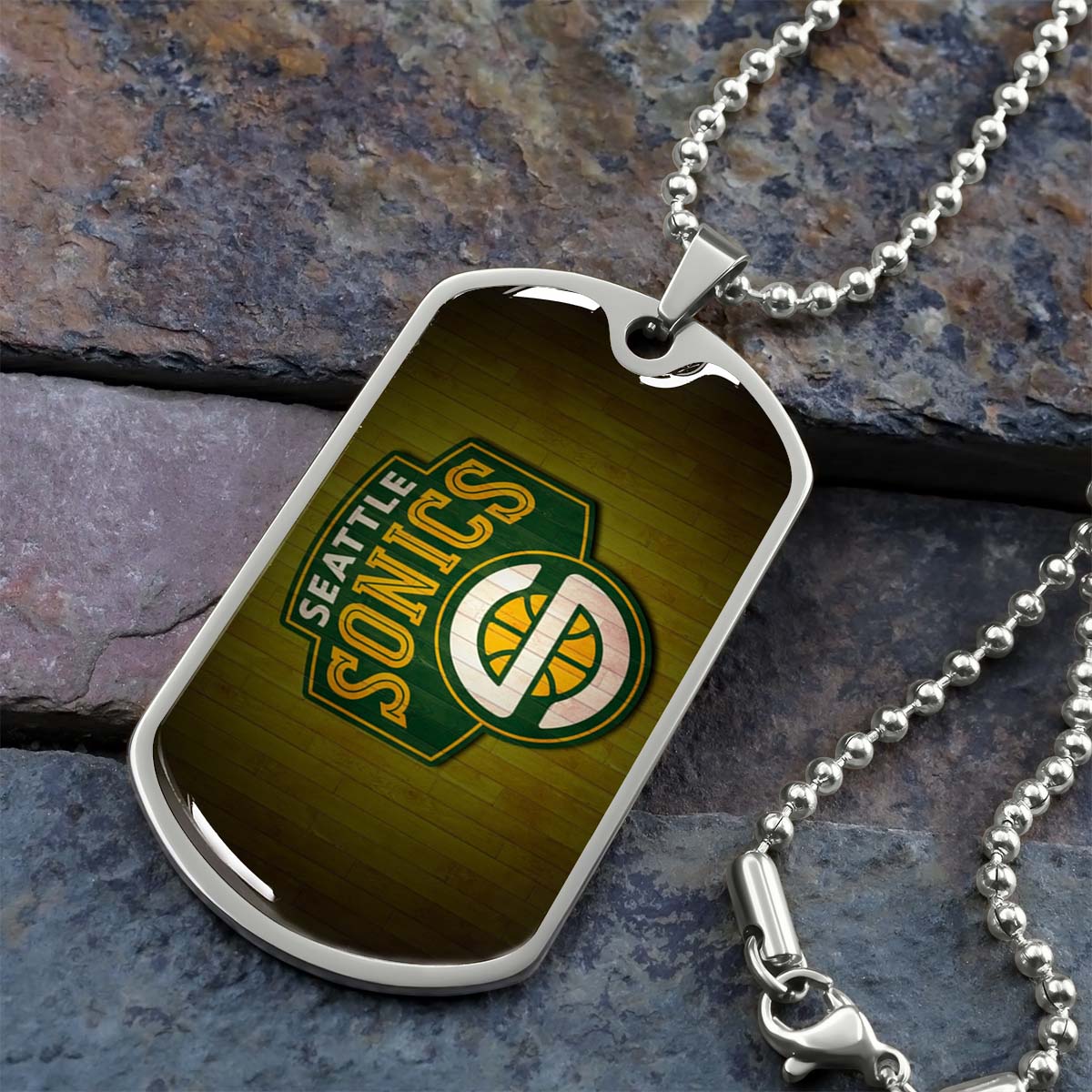 Basketball Dog Tag Necklace - BKD020 - Seattle Supersonics Sports - Military Ball Chain