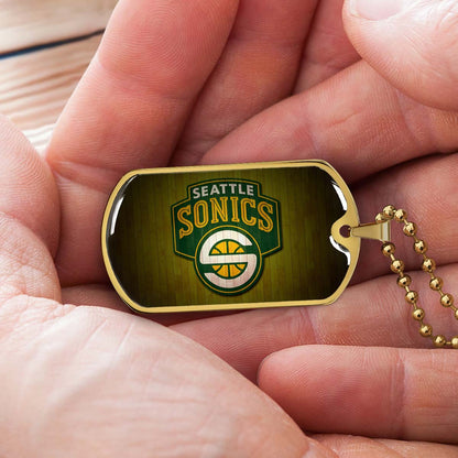 Basketball Dog Tag Necklace - BKD020 - Seattle Supersonics Sports - Military Ball Chain