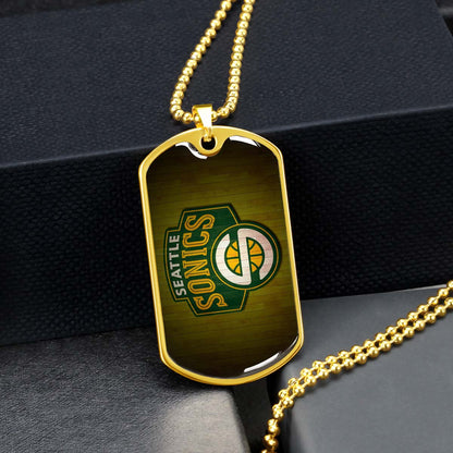 Basketball Dog Tag Necklace - BKD020 - Seattle Supersonics Sports - Military Ball Chain