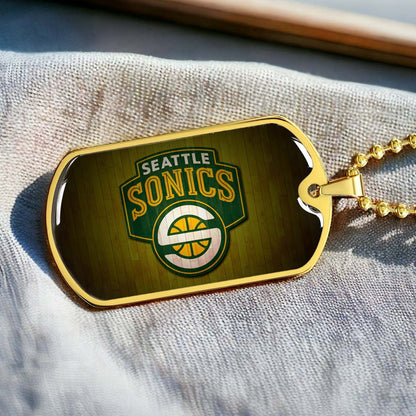 Basketball Dog Tag Necklace - BKD020 - Seattle Supersonics Sports - Military Ball Chain